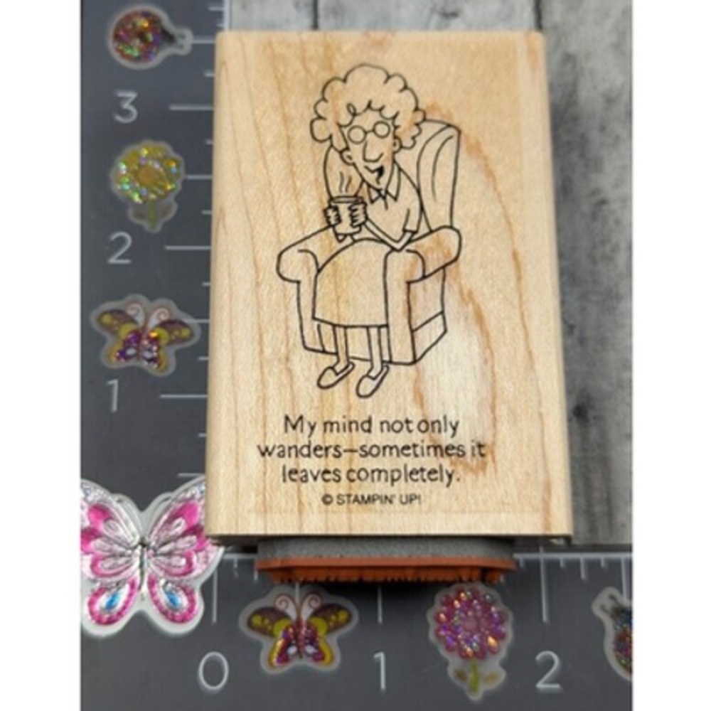 Stampin' Up! My Mind Wanders Sometimes Leaves Woman Rubber Stamp Wood #J104
